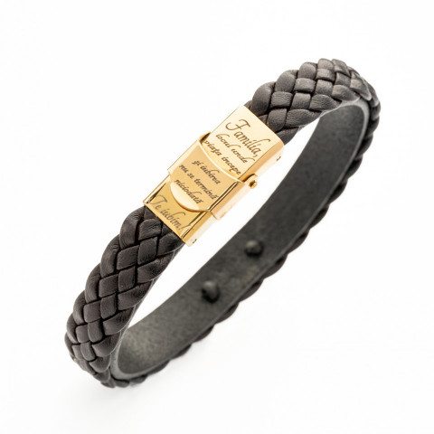 Brățară Bărbați Piele Împletită și Plăcuță Aur 14K Personalizată – Model Legământ - Img 10