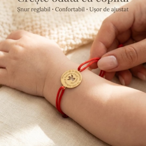 Brățară Copii Aur 14K cu Înger Protector și Șnur Roșu – Personalizată cu Prenume - Img 5