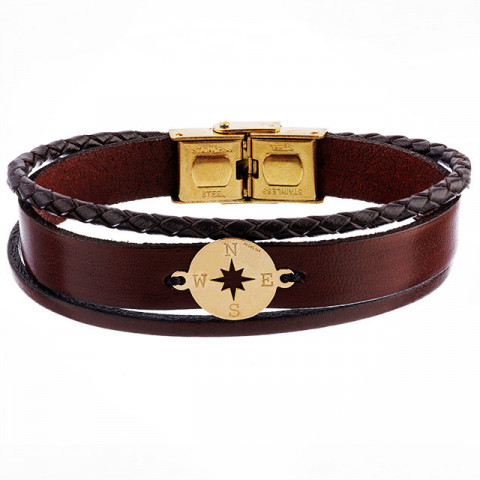 Brățară cu Busolă Aur 14K pentru Bărbați – Piele Naturală Personalizată - Img 7