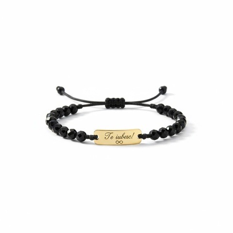 Brățară cu cristale și plăcuță din aur 14K pe șnur – Bijuterie personalizată Evana - Img 4