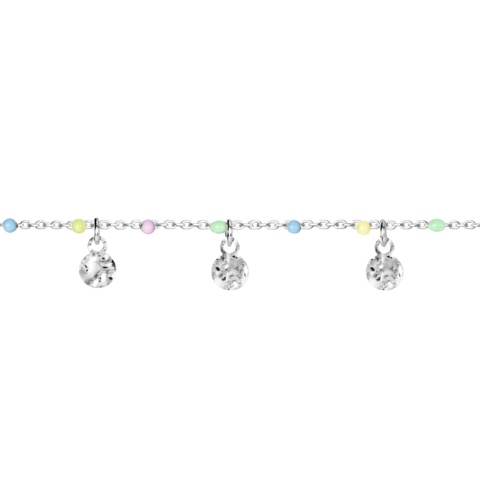 Brățară de gleznă argint 925 cu plăcuță martelată multicolor, 25 cm - Img 5