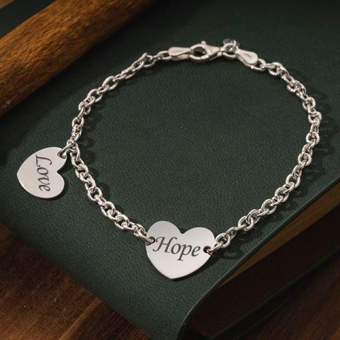 Brățară din Argint 925 cu Inimioare Gravabile – Personalizabilă, 18 cm