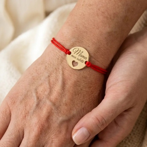 Cadou pentru mama brățară cu șnur roșu și bănuț personalizat din aur 14K