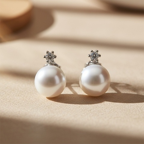 Cercei cu Perlă de 8 mm și Zirconiu din Argint 925 – 12×8 mm - Img 2