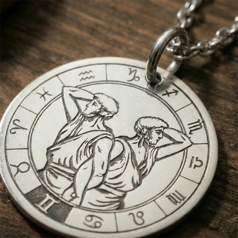 Colier zodiacal din argint gravat - Img 4