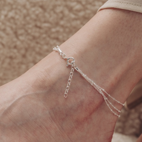 Dreifach-Knöchelarmband, Sterling Silber 925 Triple Floating, 23+3 cm - Img 5