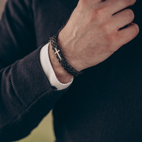 Gentleman - Lederarmband mit 14-karätigem Goldelement - elegantes Design für Herren (Edelstahlschließe) - Img 7