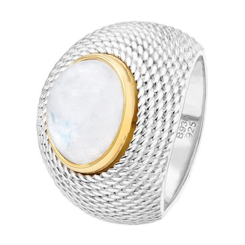 Inel din argint 925 placat cu argint și aur, cu piatră naturală Moonstone - Img 3