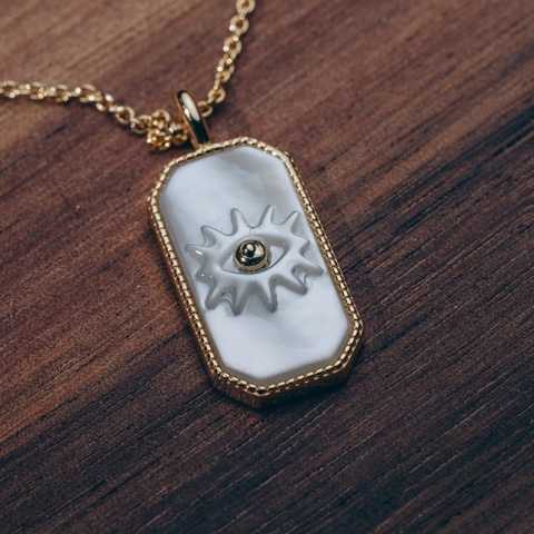 Ochiul lui Horus colier din Argint 925 placat cu Aur si Sidef - Img 2