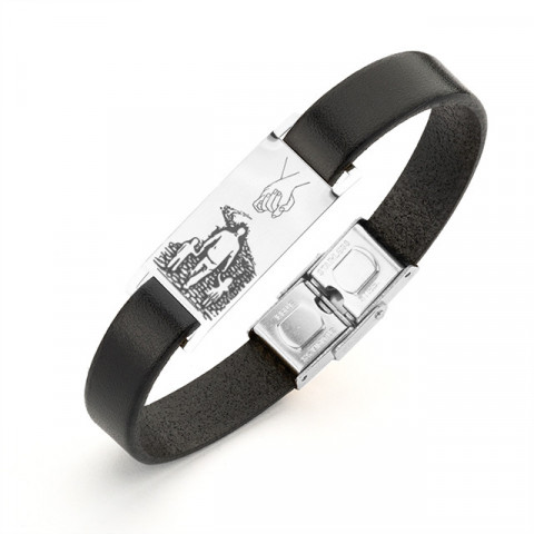 Robust - Personalisiertes Armband aus echtem Leder und Silberplatte (Verschluss aus Edelstahl) - Img 6