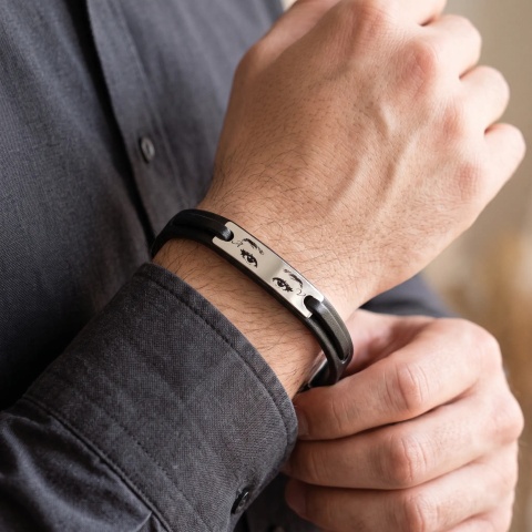 Your Eyes Fotogravur - Personalisiertes Armband aus Leder und 925er Sterlingsilber mit Edelstahlverschluss.