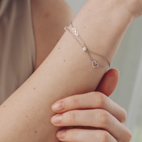 Armband aus 925er Sterlingsilber mit weißen Perlen und Unendlichkeitssymbol, 16+3 cm - Img 7