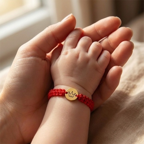 Brățară personalizată aur bebeluș cu bănuț gravat coroană