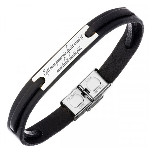 Brățară Bărbați din Piele și Argint 925 – Cadou Personalizat cu Mesaj Lung Gravabil | Elegance - Img 9