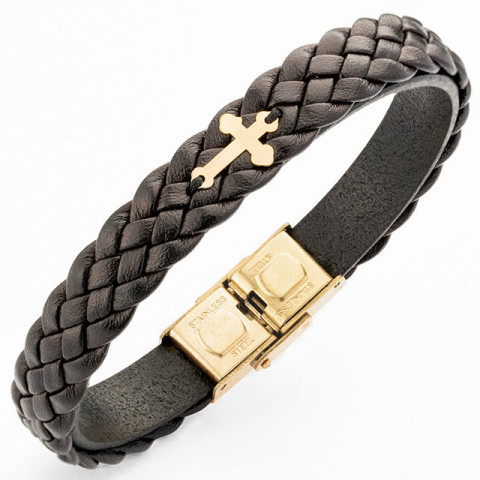 Brățară Bărbați Piele cu Cruce Aur 14K Personalizată – Model Credință Clasică - Img 7