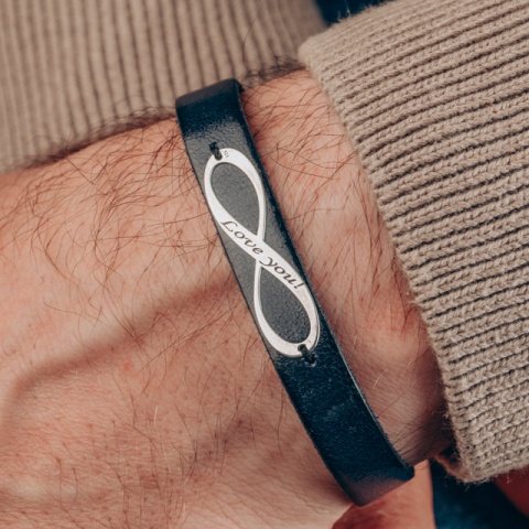Brățară Bărbați Piele cu Infinit din Argint 925 Personalizată – Model Infinit - Img 5