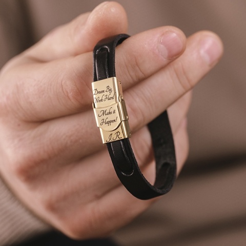 Brățară Bărbați Piele cu Infinit din Aur 14K Personalizată – Model Infinit Sven - Img 2