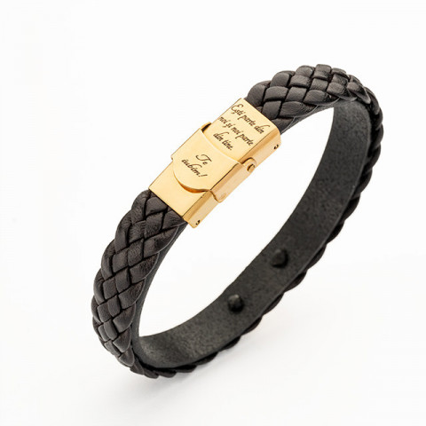 Brățară Bărbați Piele Împletită cu Cruce Aur 14K Personalizată – Model Veghe - Img 5