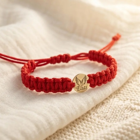 Brățară Copii Aur 14K cu Înger Protector și Nume – Bănuț Personalizat cu Șnur - Img 4