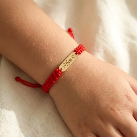 Brățară personalizată copii cu numele Matei gravat pe plăcuță din aur 14K