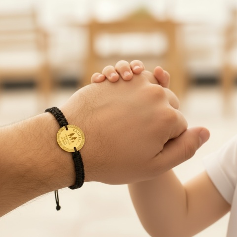 Brățară cu șnur și bănuț din aur 14K – Bijuterie familie Evana - Img 2