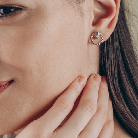 Cercei aur 14K femei – model eclipsă cu zirconiu, închidere cu șurub - Img 5