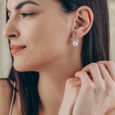 Cercei din argint 925placat cu aur cu perlă de 11 mm și zirconiu – rafinament clasic, strălucire modernă - Img 3