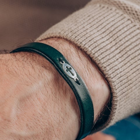 Echtes Lederarmband mit Kreuz aus 925er Sterlingsilber, Silberverschluss, individuell gestaltbar - Img 4