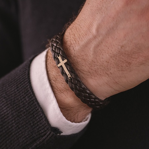 Gentleman - Lederarmband mit 14-karätigem Goldelement - elegantes Design für Herren (Edelstahlschließe)