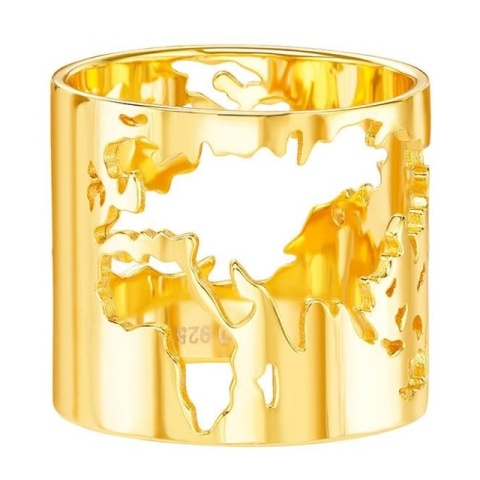Inel lat din argint 925 cu model decupat „Harta lumii”, placat cu aur 🌍✨ - Img 5