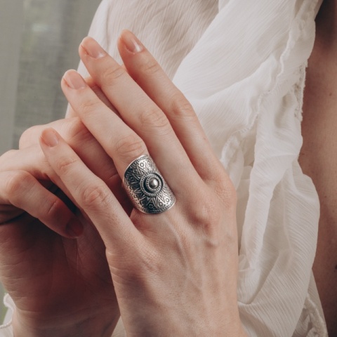 Offener Ring aus Sterlingsilber mit Sonnenmotiv, oxidiert und glänzend - Img 8