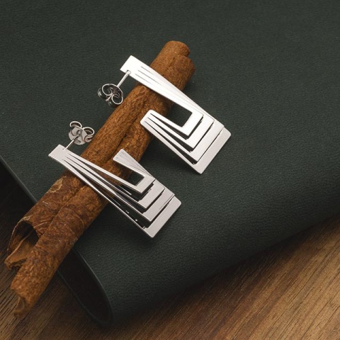 Rechteckige Ohrringe aus 925 Sterlingsilber mit 3D-Glitter und Rhodiumbeschichtung - Img 2