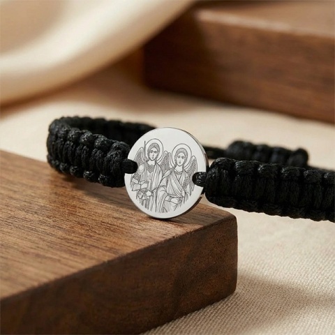 Sfinții Arhangheli Mihail și Gavriil – brățară din argint 925 pe șnur, personalizabilă