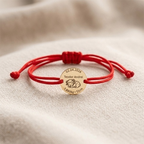 Brățară aur 14K pentru nou-născut cu nume și zodiac gravat