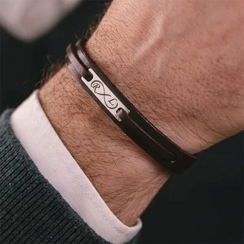 Brățară Bărbați din Piele și Argint 925 – Cadou Personalizat cu Gravură | Model Demn