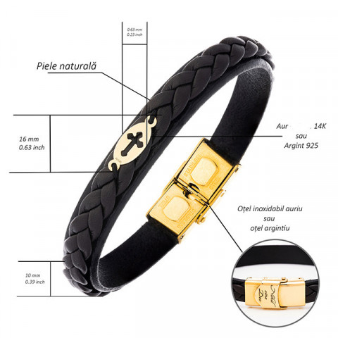 Brățară Bărbați Piele cu Cruce Aur 14K Personalizată – Model Spiritualitate - Img 7