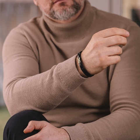 Brățară Bărbați Piele cu Infinit din Aur 14K Personalizată – Model Infinit Sven - Img 7