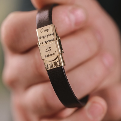 Brățară Bărbați Piele cu Infinit din Aur 14K Personalizată – Model Infinit S - Img 2