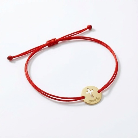 Brățară din Aur 14K cu Cruce – „Protejat” | Personalizabilă - Img 4