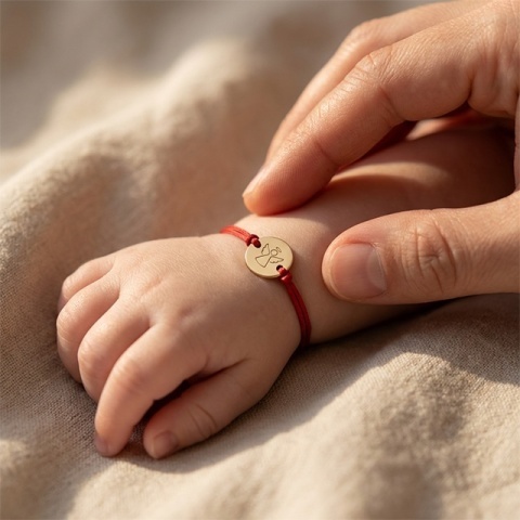 Brățară din aur 14K cu Înger protector pentru copii, personalizată, șnur reglabil