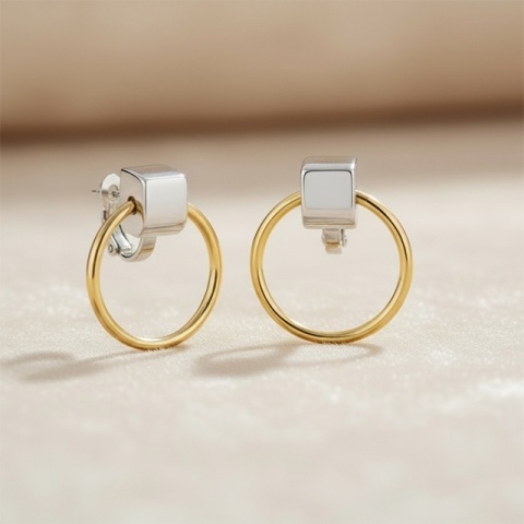 Cercei Împletiți Bicolori din Argint 925 – 29×23 mm