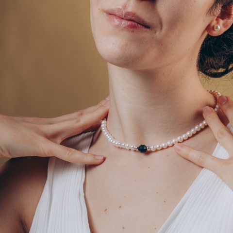 Colier Elegant cu Perle, Argint și Piatră Semiprețioasă Albastră – Lungime Personalizabilă - Img 1