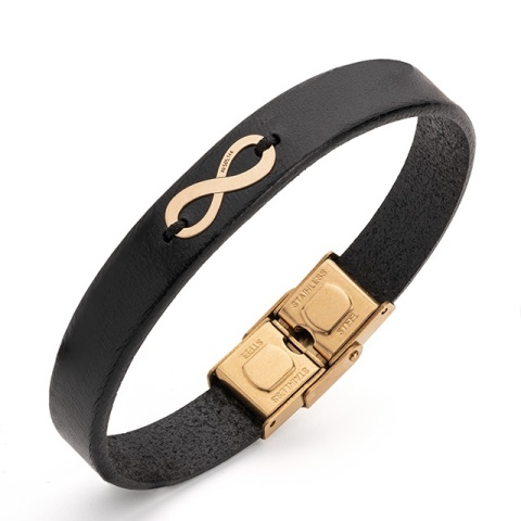 Infinit S Lederarmband und Infinit Symbol 14k Gelbgold oder 14k Weißgold (Edelstahlschließe) - Img 10