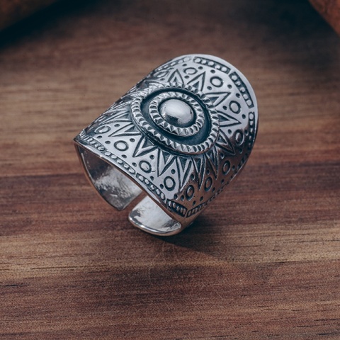 Offener Ring aus Sterlingsilber mit Sonnenmotiv, oxidiert und glänzend - Img 4