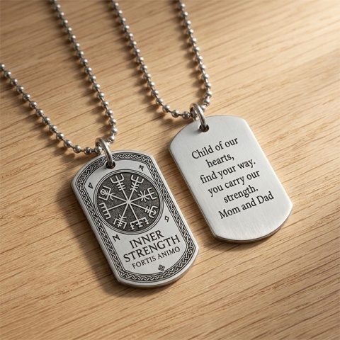Pandantiv Army Tag din argint 925 personalizat, gravură față-verso, 35×23 mm, lanț tip army