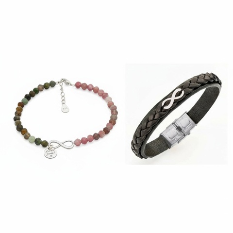 Set Brățări de Cuplu Simbol Infinit – Argint 925, Turmalină și Piele Personalizată - Img 2