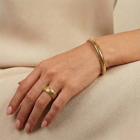 Set Cleopatra din argint 925 placat cu aur – inel reglabil și brățară rigidă