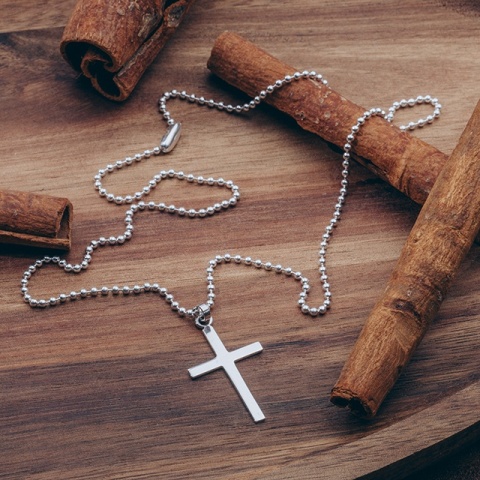 925 Sterling Silber Halskette: glänzender Kreuz-Anhänger + Army Kugelkette ✝️✨ - Img 1