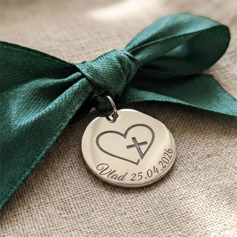 cadou botez personalizat banut argint cruce si inima evana
