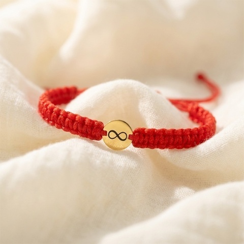 Brățară aur 14K copil cu simbol infinit pe șnur roșu Evana